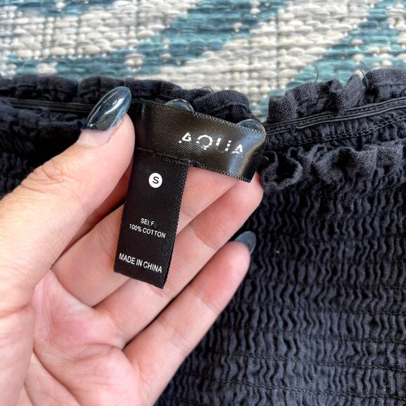 AQUA Black Smocked Square Neck Ruffle Crop‎ Top - Size S - Picture 4 of 8